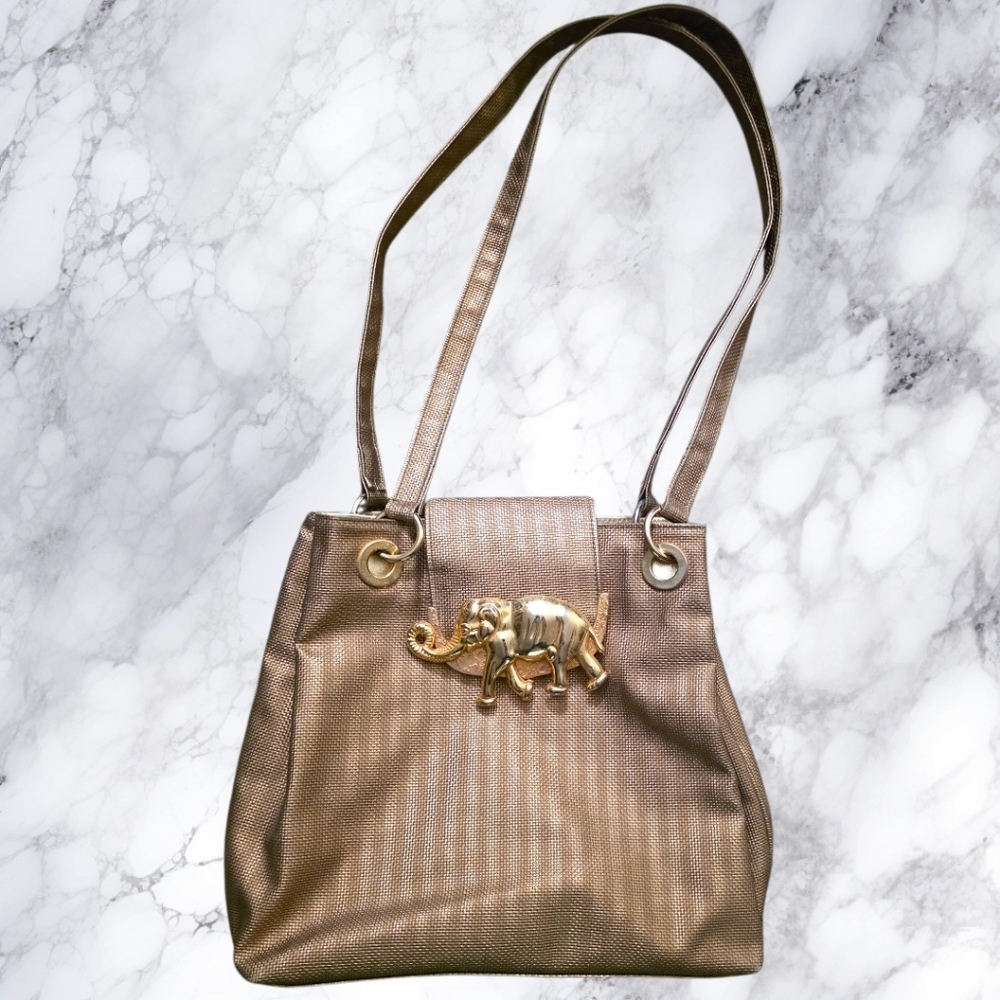 Vintage Gold Metallic Elephant Shoulder Bag 90s Statement Purse